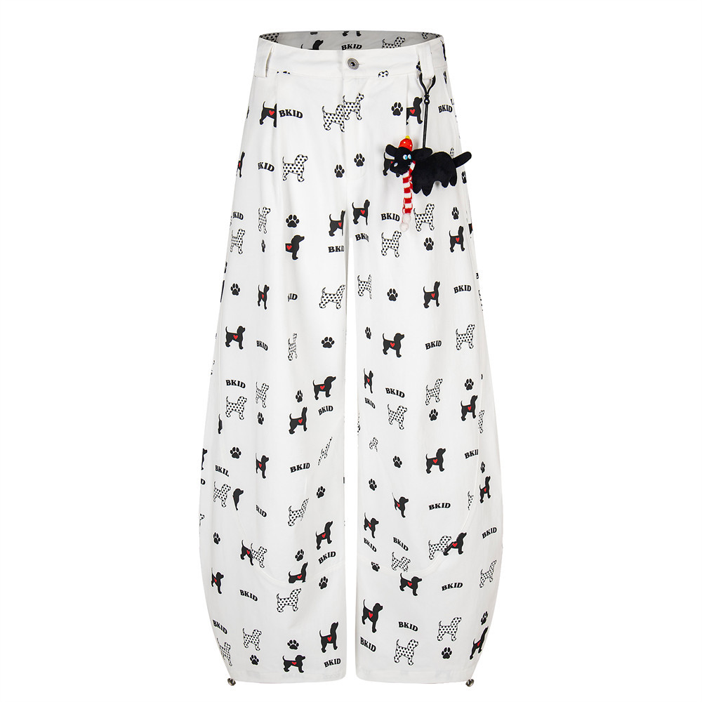 Pantaloni sportivi casual da uomo, larghi, con stampa digitale di cartoni animati, stile hip-hop, alla moda, con ciondolo decorativo_voghion.com