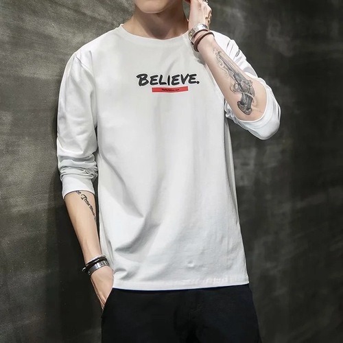 Men's Long-Sleeve T-Shirt - Autumn/Winter New Arrival, Ins Trendy Casual Round Neck Solid Color Long-Sleeve T-Shirt for Men