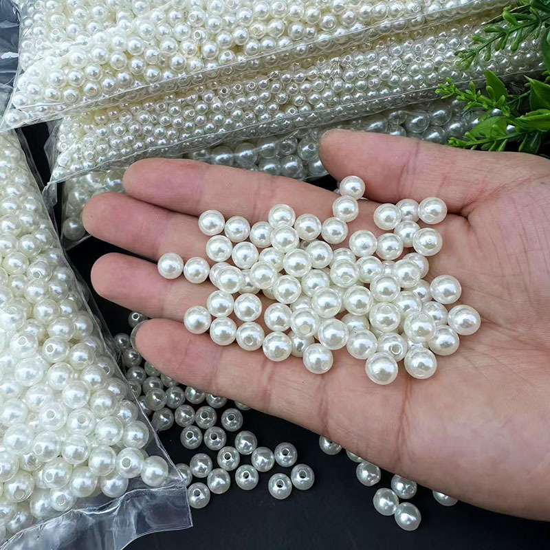 Highlight 4-14mm imitation pearl loose beads creamy-white straight hole pearl jewelry material clothing accessories ABS round pearl
