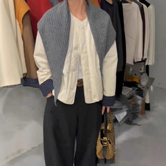 韩版时尚百搭宽松显瘦拼色披肩棉服外套女休闲上衣2025秋季新款潮