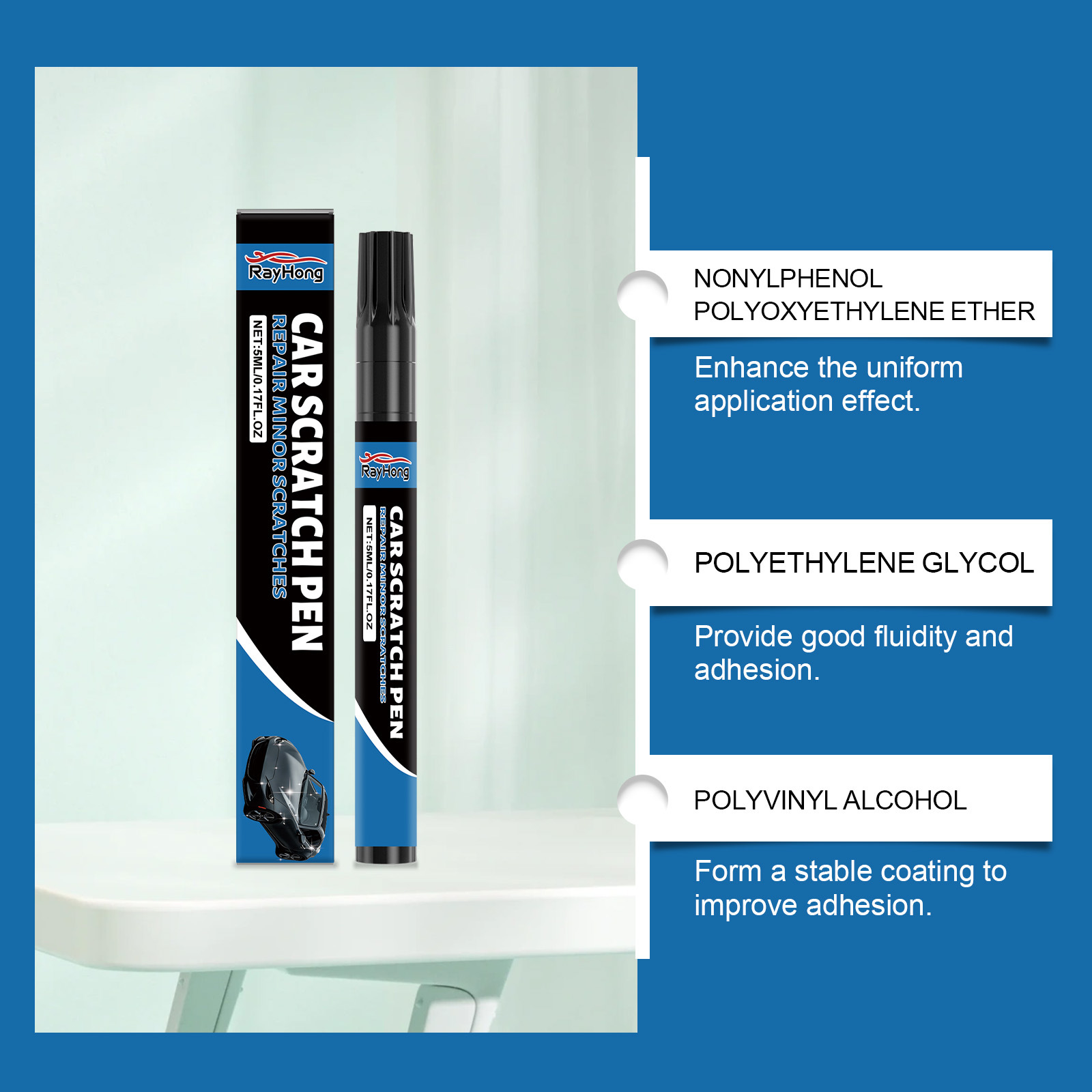 Rayhong Car Paint Light Scratch Pen Car Paint Scratch Two-In-One Touch Pen Convenient Care Touch-Up Paint