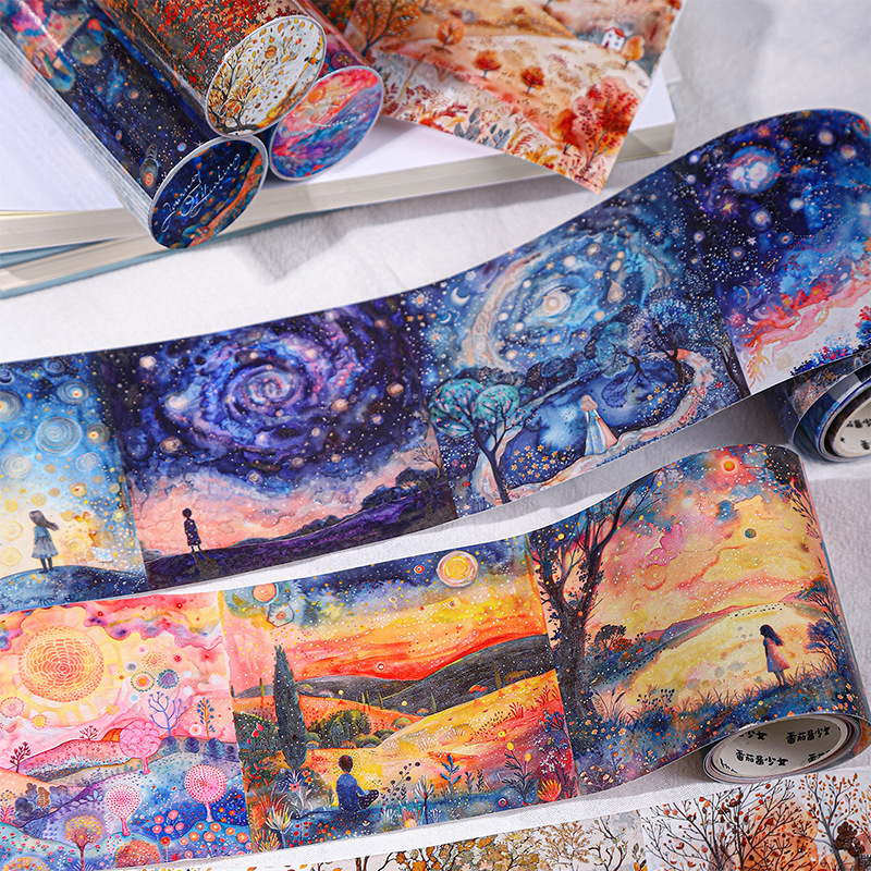 Ketchup girl cinta de paisajismo de gran tamaño viaje de curación tema de fantasía paisajismo cuenta de mano pegatinas de ciclo de bricolaje