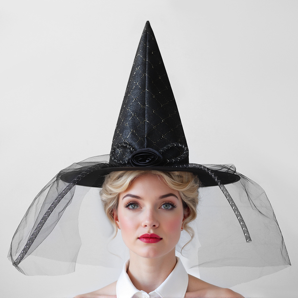 Halloween sombrero de encaje velo agudo sombrero de bruja maquillaje ropa accesorios toque de cabeza vestido gazoo sombrero de brujo