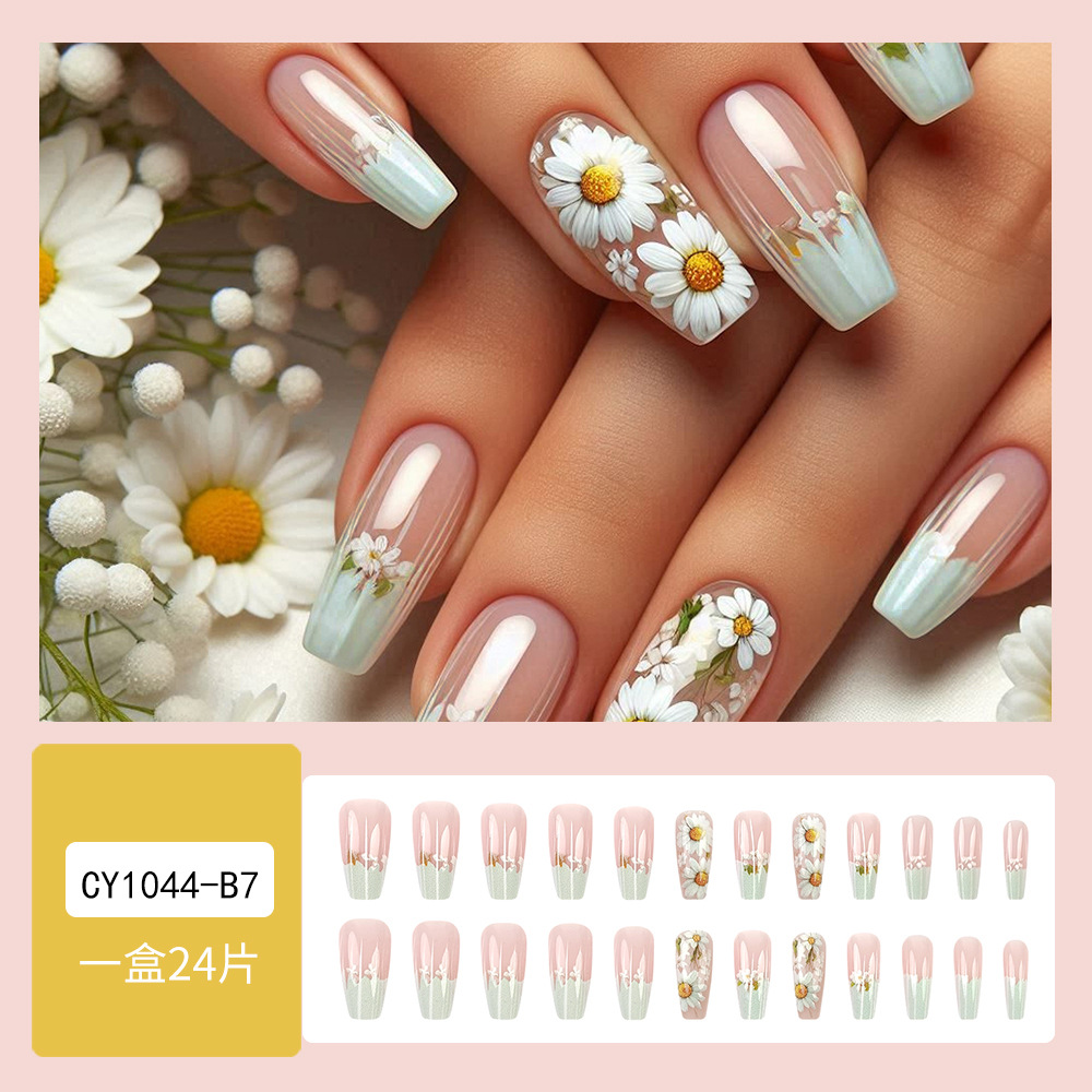 Uña de vestir de estilo largo idílico parche de uñas francés de alta calidad, girasol de venta caliente en Europa y América para usar uñas image 3