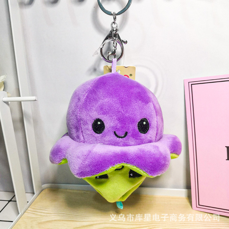 Double-Sided Flip Octopus Plush Toy Creative Claw Machine Doll Plush Pendant for Men and Women Backpack Octopus Keychain Cute