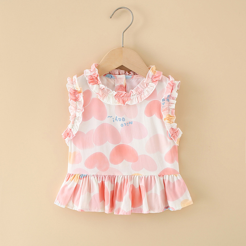 Girls' Cotton Silk Outerwear Top with Cartoon Print, Loose and Breathable Cute Summer Thin Lace Pajamas