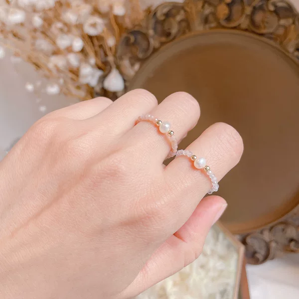 Silver gold-plated soft ring simple stacked natural labradorite orange Moonstone pearl ring female temperament personality ring
