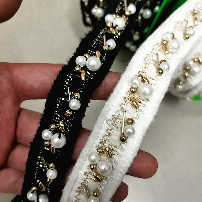 小香风花边手工钉珠 珍珠花边DIY服装辅料婚纱礼服配大衣饰品