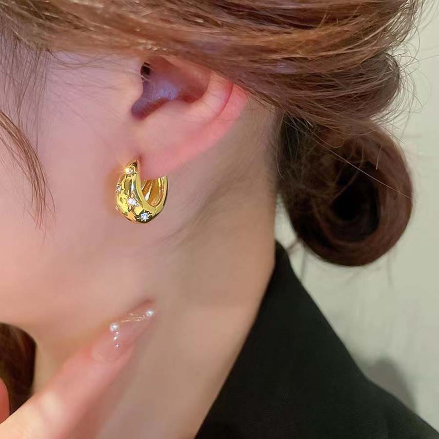 Pendientes de Estrella de Ocho Puntas Vintage de Alta Gama Estilo Francés, Pendientes de Circonita Súper Brillantes con Estrella y Luna, Pendientes Versátiles de Lujo Ligero.