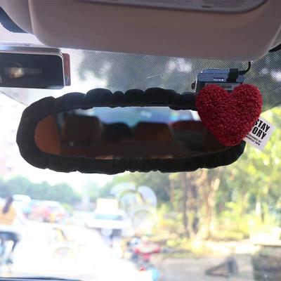 Sürətlər qutusu və əl tormozu başlıqları, Neck Pillow, Cute Women's All-Season - short-plush-style-red-heart-rear-view-mirror-cover