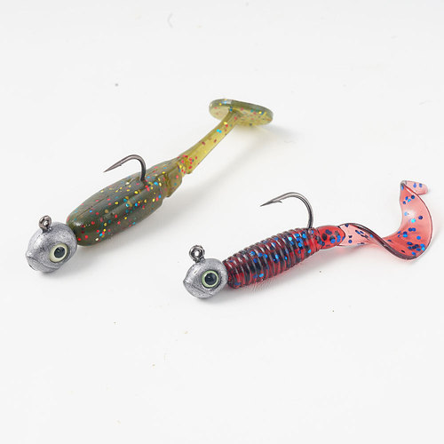 Fulisi luminous eye root fishing lead head hook 1g1.7g3.3g micro-luya T-tail curly tail mandarin fish bass black pit