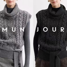 暖糯蓬松羊绒羊毛 篙时髦粗针立体麻花高领无袖绞花毛衣马甲