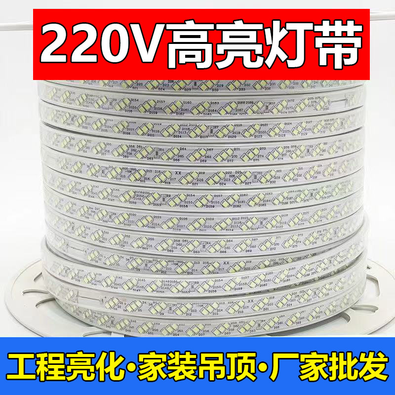 Light strip LED living room three-color dimming ceiling 220V outdoor waterproof white light warm light engineering lighting soft light strip