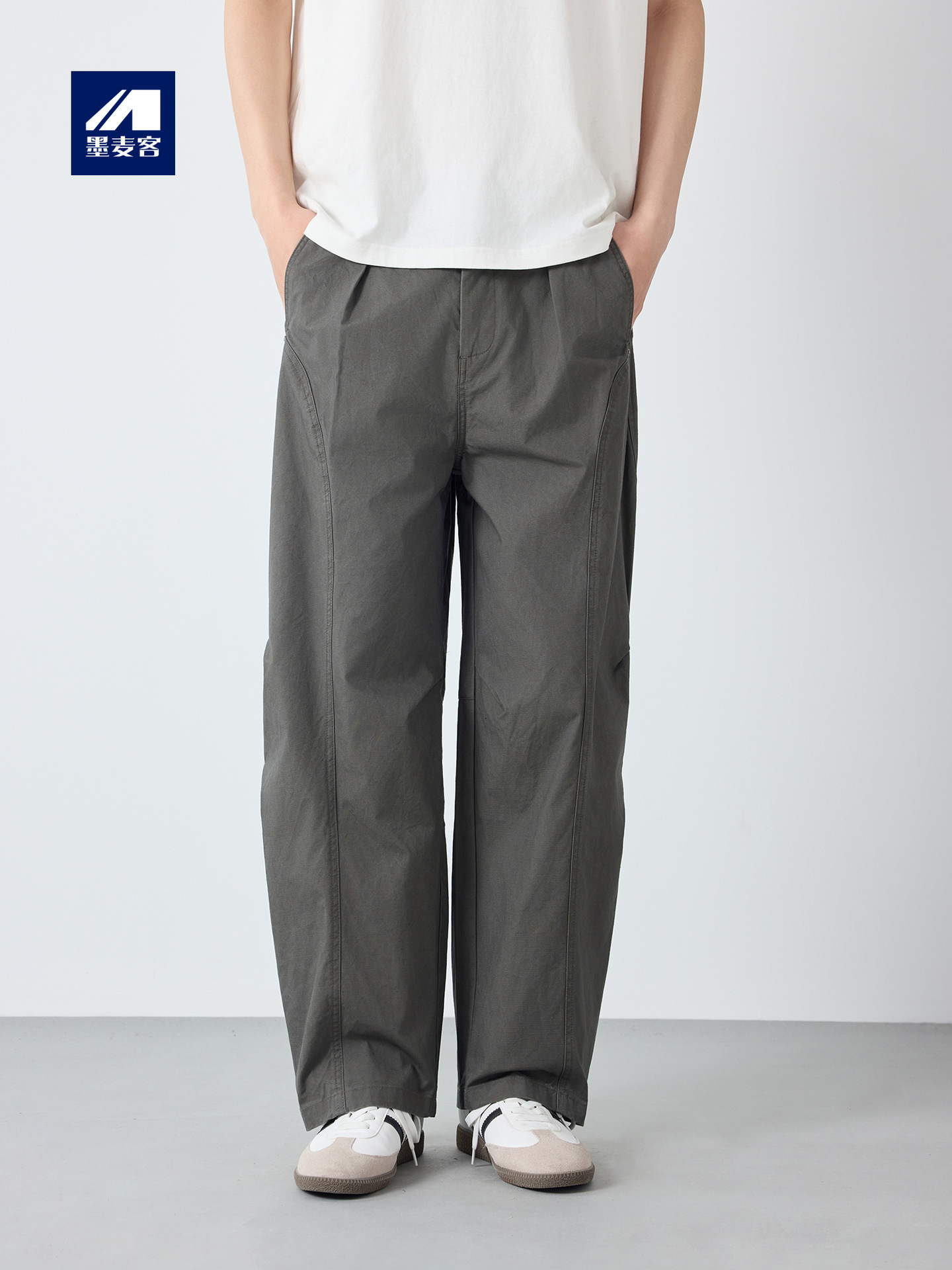 Quần dài nam phong cách Mỹ ống rộng cotton mềm mại — đen