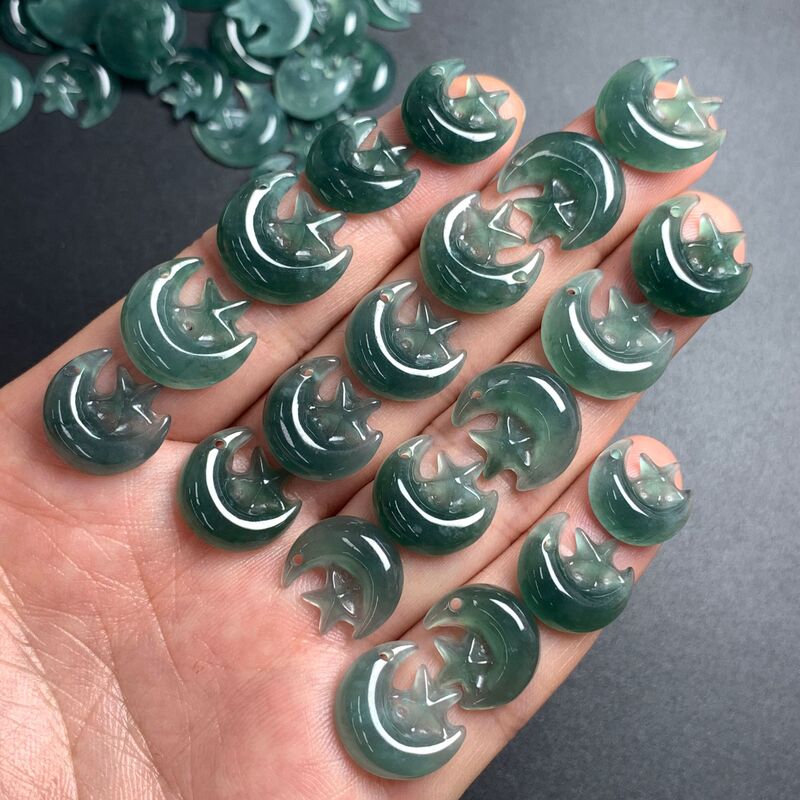 Natural Burmese A-Grade Jade Star and Moon Pendant Jewelry, Jade DIY Accessories, Sihui Jade Wholesale Natural Burmese A-Grade Jade Star and Moon Pendant Jewelry, Jade DIY Accessories, Sihui Jade Wholesale