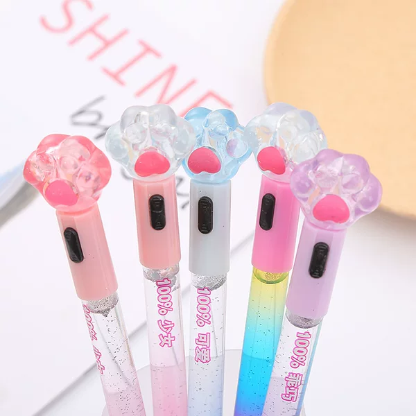 Crystal bear paw with lamp into the oil quicksand gel pen student sequins fairy stick pen creative office stationery wholesale