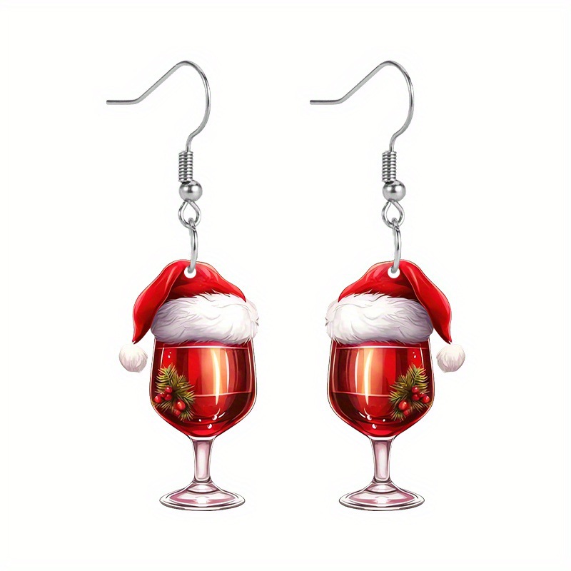 Boucles d'oreilles pendantes verre de vin noël_voghion.com