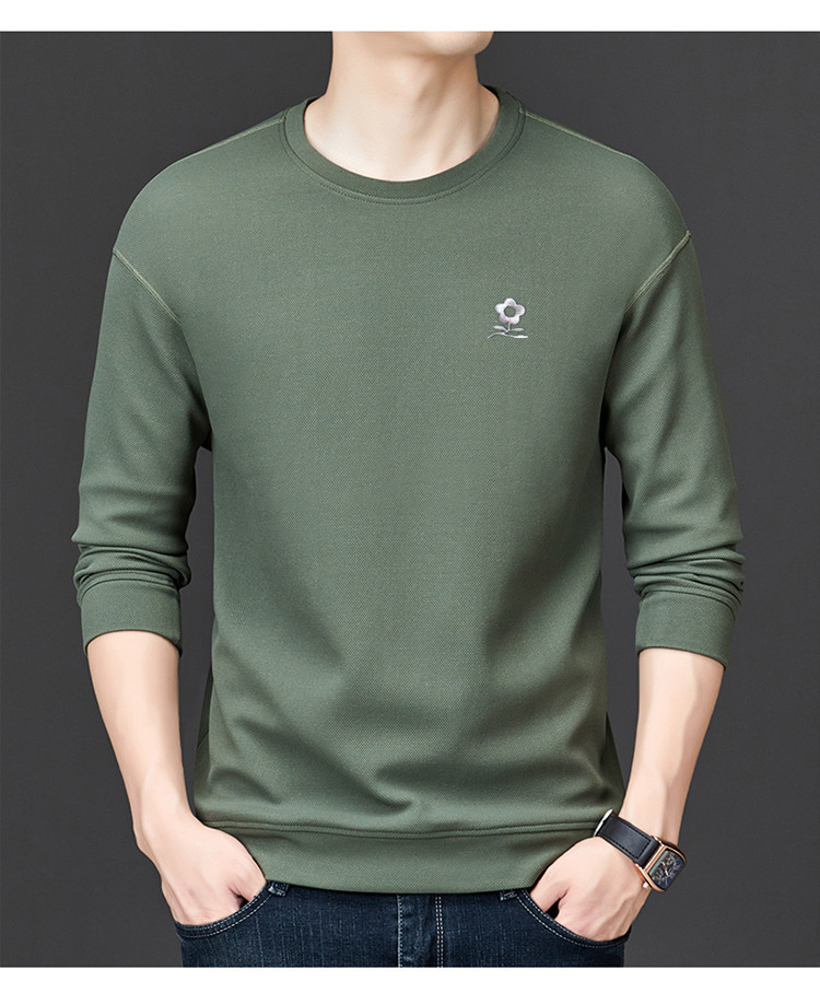 Áo thun nỉ cotton cổ tròn tay dài nam — màu xám đậm chi tiết 12