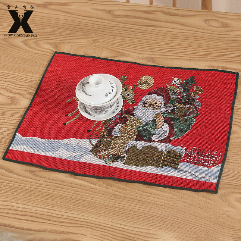 Manteles individuales de lino para vacaciones, estilo europeo y americano, con diseño de muñeco de nieve de dibujos animados bordado, manteles individuales navideños, manteles individuales de poliéster estilo occidental para cuencos.