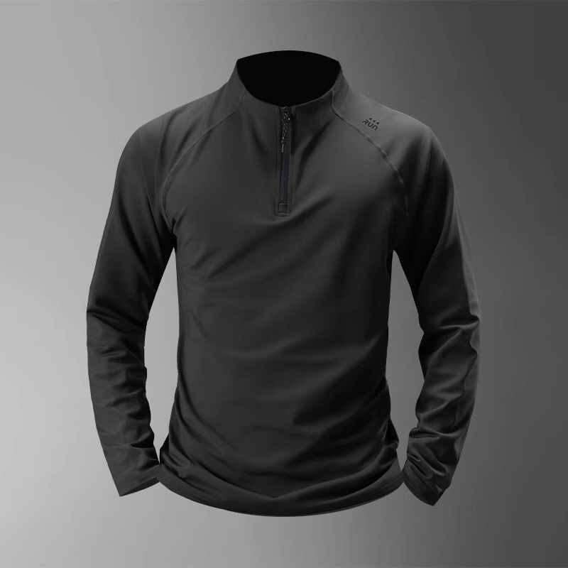 Trendy Versatile Long-Sleeve Sports Training Quick-Dry Men's T-Shirt Running Fitness Ins Half-Zip Stand Collar New Fashion