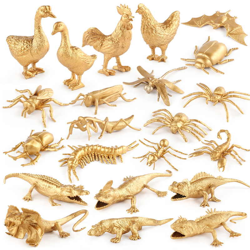 Transfronterizo Nueva simulación de aves de corral modelo animal versión Gold mini pollo pato ganso Libélula lagarto insecto traje de juguete