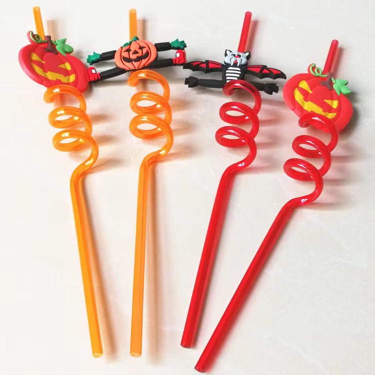 圣诞老人系列加厚硬塑料吸管卡通装饰pp管套装万圣节鬼节印刷吸管