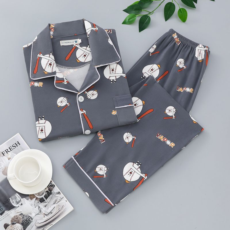 Pijama de hombre primavera y otoño algodón pantalones de manga larga cardigan de verano delgado de mediana edad, edad avanzada, ropa para el hogar de cuatro estaciones