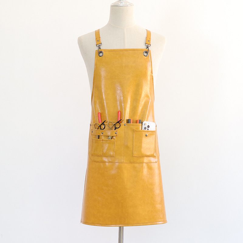 Delantal de cuero de PU de Amazon transfronterizo, cuero de caballo loco, cintura de cocina para el hogar, mono de restaurante, delantal impermeable, impresión