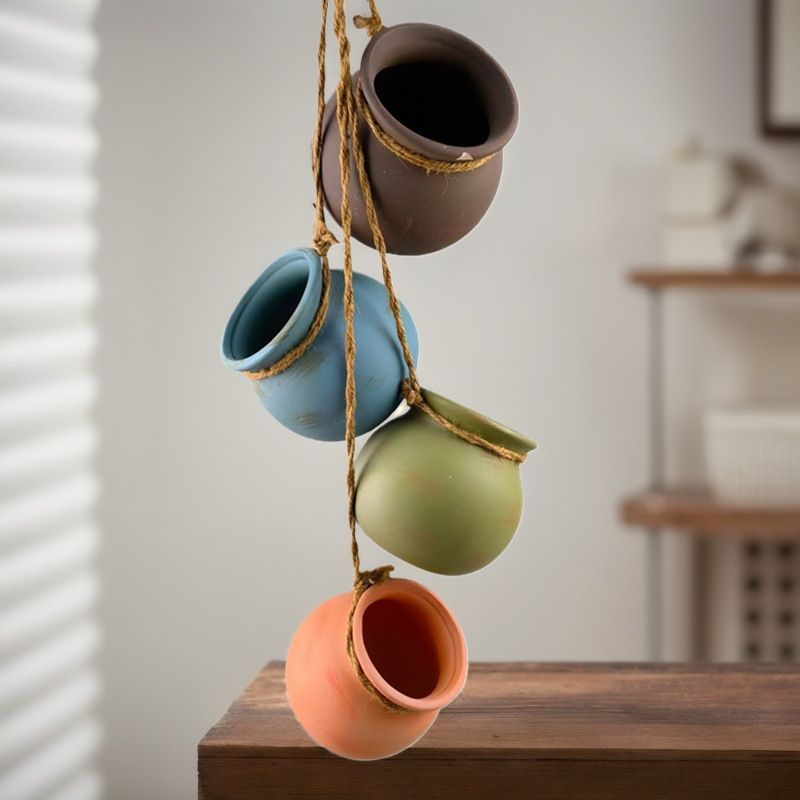 Mini zak cuerda de cáñamo, maceta carnosa, maceta colgante de flores de cerámica, colgante de pared, personalidad creativa, decoración de flores de gres