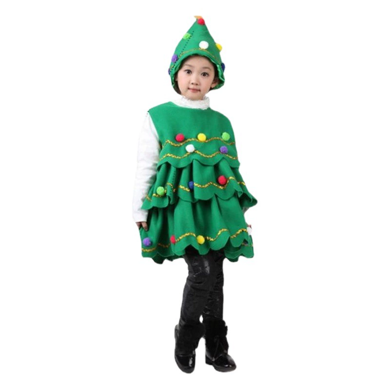 Новый Рождественский костюм для девочек, детский танцевальный костюм для рождественской елки, Детский Рождественский подарок, костюм для шляпы с елкой