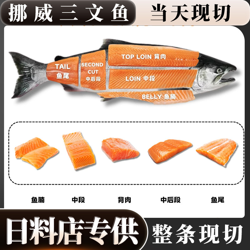 Norwegian Salmon Mid-Section Pure Meat Chilled Fresh Sashimi Slices Ready-To-Eat Seafood Japanese Cuisine Raw Fish Wholesale