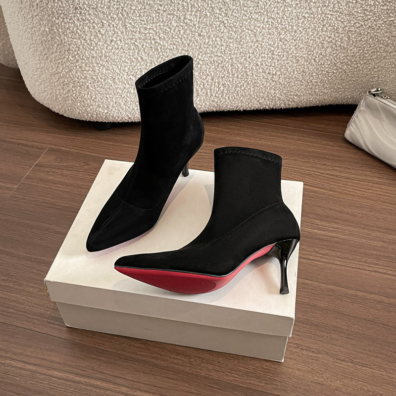 Internet Celebrity【Big Beauty】Red-Soled【New Year Boots】Slim Boots with Pointed Toe and Thin Heels, Elastic Boots for Women, Black Short Boots Internet Celebrity【Big Beauty】Red-Soled【New Year Boots】Slim Boots with Pointed Toe and Thin Heels, Elastic Boots for Women, Black Short Boots