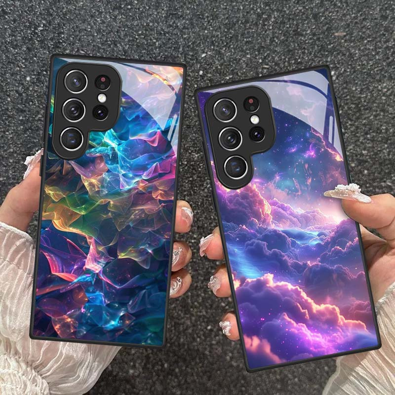 适用A16三星A72手机壳S25Ultra星空A36玻璃壳A32保护套S23云朵A56
