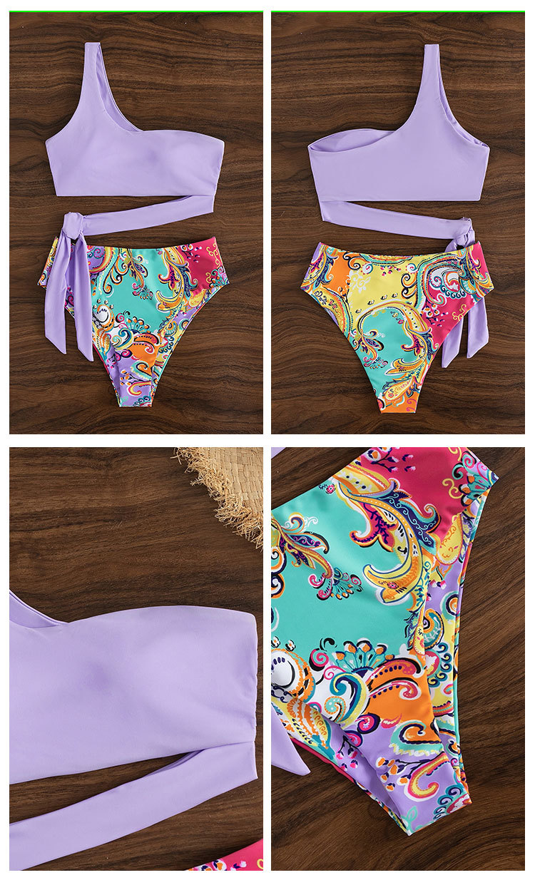 Biquíni sem alças de ombro único 2024 multicolorido sexy rendas até maiô praia tanga natação terno de primavera quente para mulheres_voghion.com