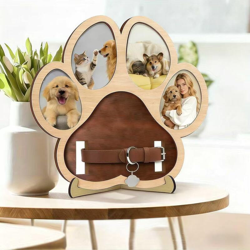 Wooden Pet Memorial Photo Frame Ornament, Creative Dog Paw Shape, Dog Collar, Cat and Dog Photo Memorial Frame, Multi-Purpose Wooden Pet Memorial Photo Frame Ornament, Creative Dog Paw Shape, Dog Collar, Cat and Dog Photo Memorial Frame, Multi-Purpose