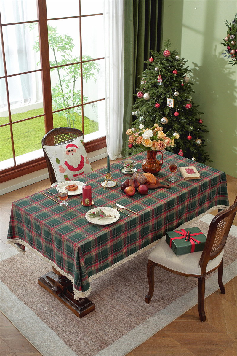 Toalha de mesa de natal xadrez vermelho e verde em algodão_voghion.com