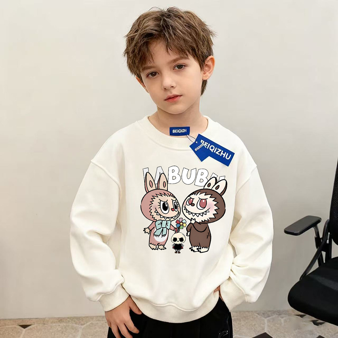 儿童亲子装圆领卫实体质量宽松加厚加绒男女童上衣潮衣2025春冬款