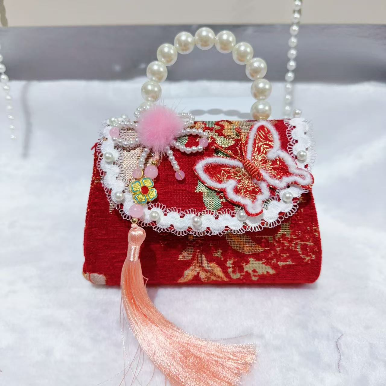 Bolsas de arco para niños bolsas de Año Nuevo bolsas rojas bolsas de rosa bolsas portátiles de perlas para niñas bolsas de princesa