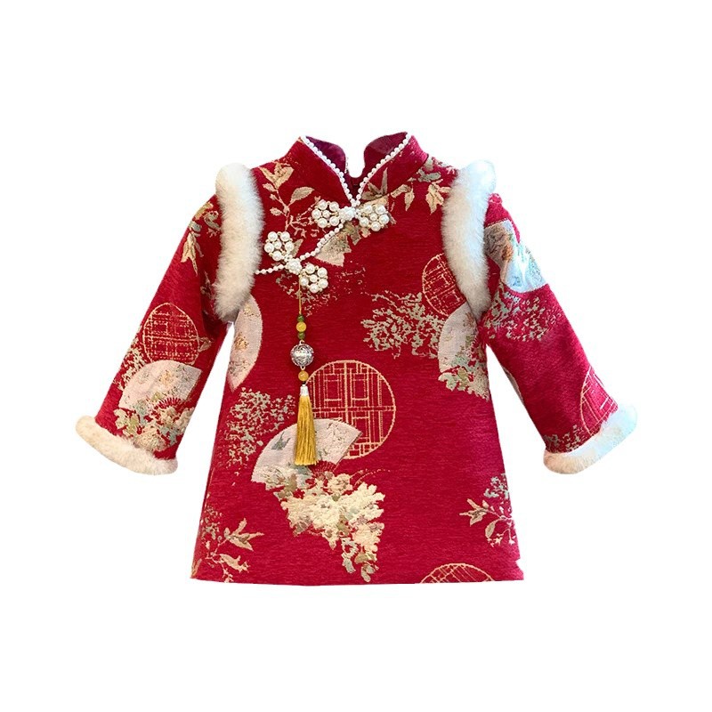 [en stock] ropa de Año Nuevo Tang para niñas ropa de Año Nuevo de invierno cheongsam otoño invierno ropa de Año Nuevo vestido de estilo nacional