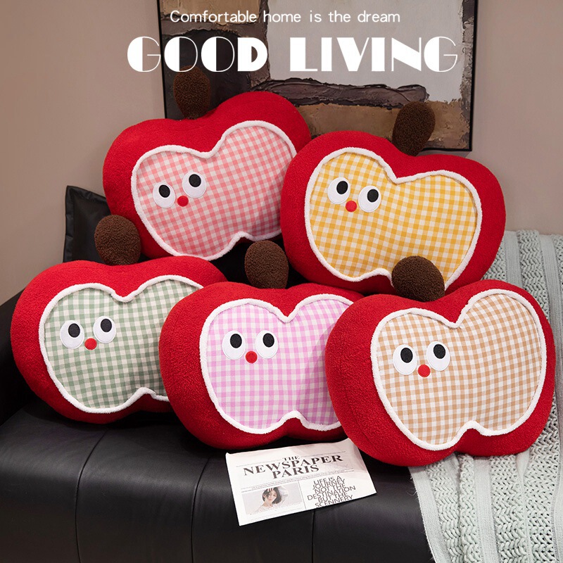 Cute Plaid Apple Sleeping Pillow Girl's Bed Cushion Dormitory Birthday Gift Sofa Office Waist Backrest