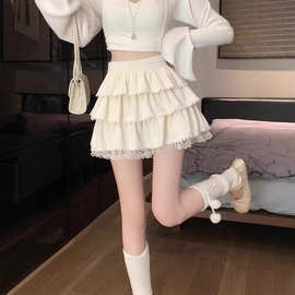 蓬蓬蛋糕裙半身裙女夏季甜美芭蕾风高腰显瘦荷叶边防走光a字短裙