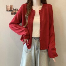 蓝色冰丝防晒开衫女夏薄款罩衫吊带外搭慵懒风镂空针织衫上衣大码