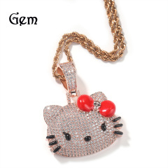 欧米の新型のアクセサリのかわいいアニメの猫のジルコンのペンダントの金色のヒップホップの女子学生のネックレスは代行します。