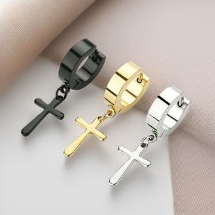Cross-border Stainless Steel Ear Holes False Earrings Titanium Steel Cross Ear Clip Fashion Men's Ear Clip Ear Bone Nail Earrings
