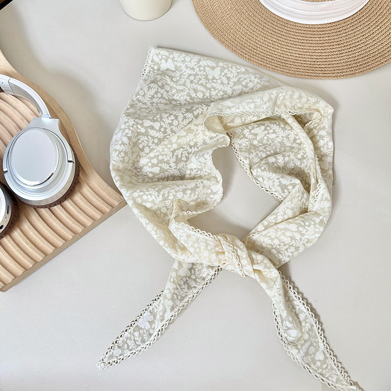 Turbante de verano pastoral turbante de flores de encaje turbante de seda de alta calidad con toallas de seda de triángulo al por mayor