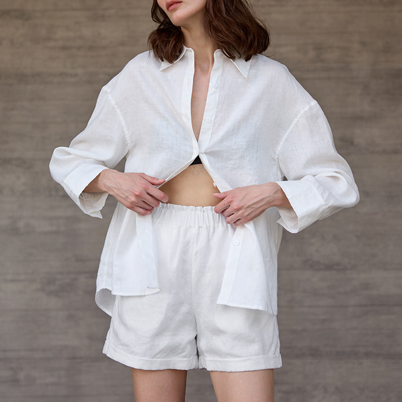 Pure Linen Loose Shorts for Women, Spring/Summer 2026 New Style, Elastic Waist, Solid Color Pants, Old Money Style, Rolled Hem Casual Pants