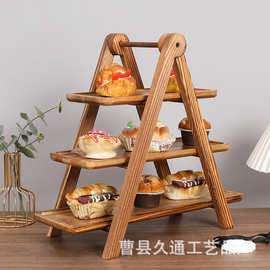 木制三层置物托盘纸杯蛋糕架厨房食品分层多肉玩具陈列架拼豆收纳