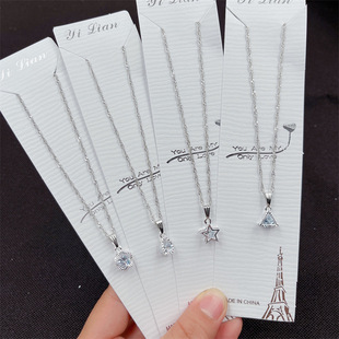 New Imitation Zircon Pendant Necklace Girl Student Simple Clavicle Chain Silver Girl Necklace Small Gift