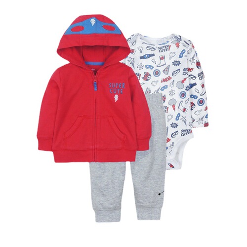 Cross-border exclusive spring, autumn, and winter baby boys' and girls' sweatshirt fabric zipper hooded sporty cute long pants three-piece set dropshipping