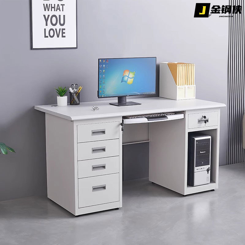 Steel Office Desk Single Computer Desk with Lock Drawer Iron Writing Desk Office Staff Financial Cashier Desk
